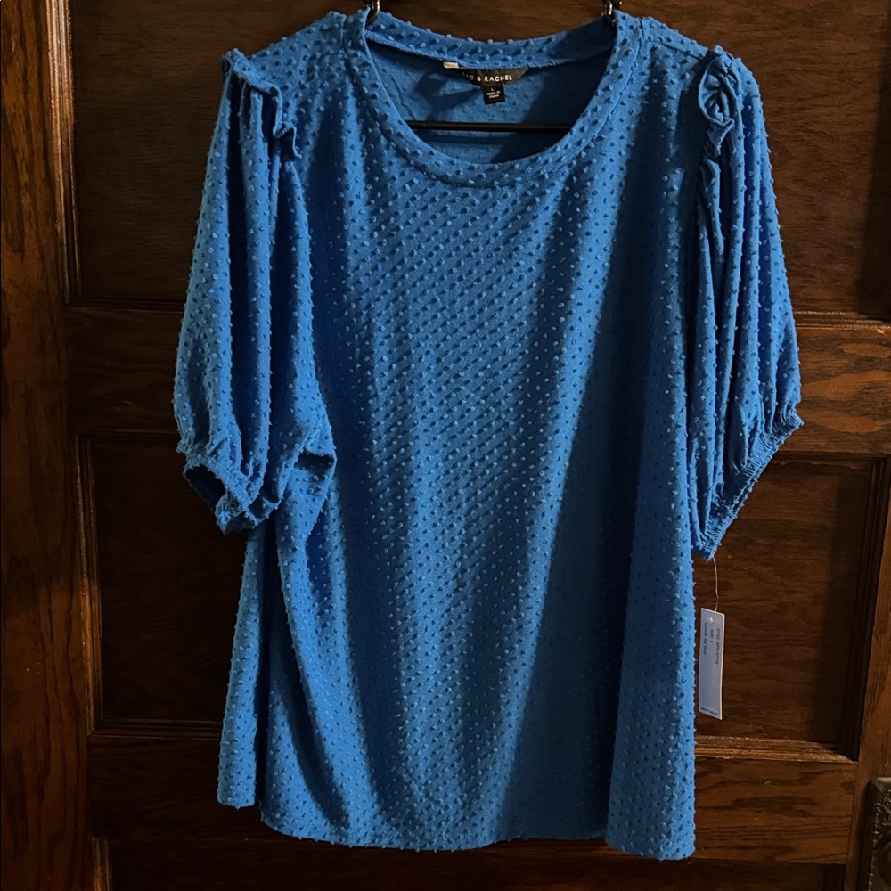 RACHEL Rachel Roy Royal Blue Textured Puff-Sleeve Blouse, NWT